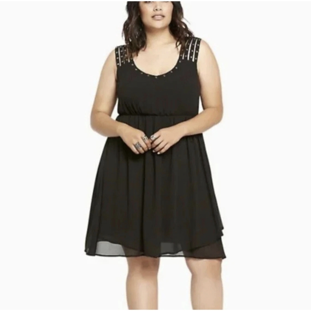 torrid Black Sleeveless Stud-Shoulder Chiffon Mini Dress